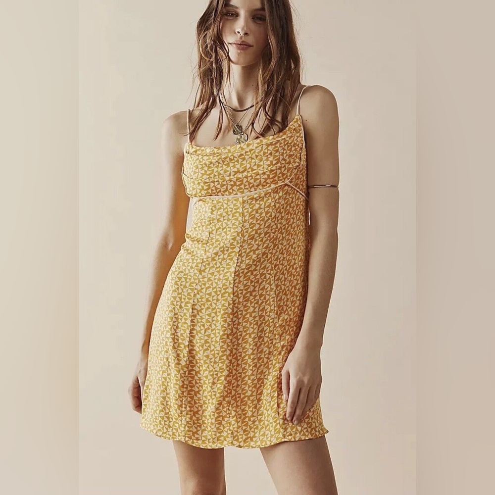 NWOT Free People Kai yellow printed mini dress XS